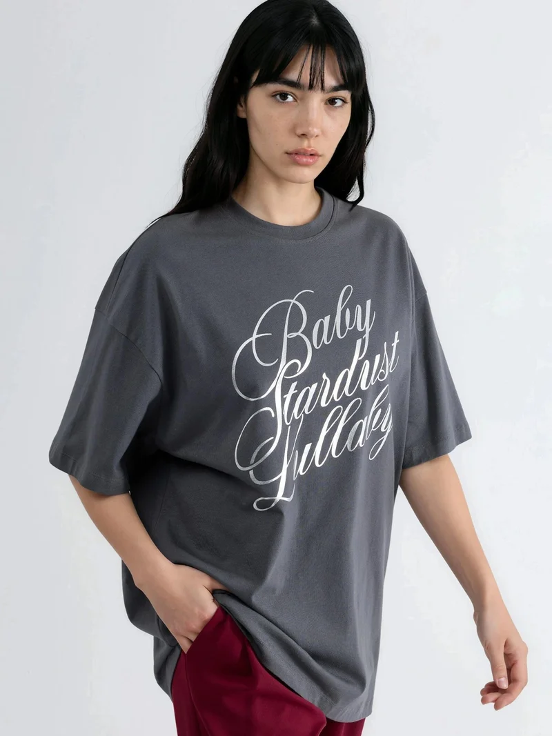 بوسيم BUSEM Oversized Text Printed T-Shirt