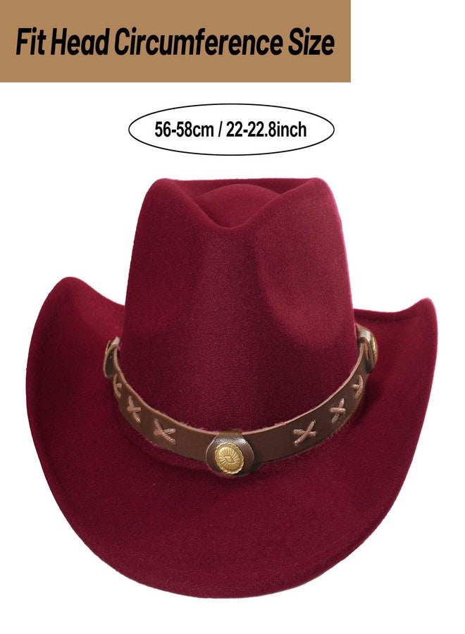 Ibeauti Cowboy Hat with Fringed Bandana Set for Women Wide Brim Western Cowgirl Hat Paisley Head Wrap Scarf (Wine) - Image 3