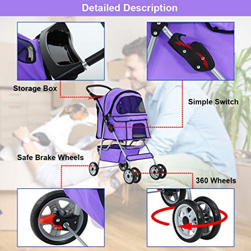 BestPet Pet Stroller Cat Dog Cage Stroller Travel Folding Carrier - Image 4