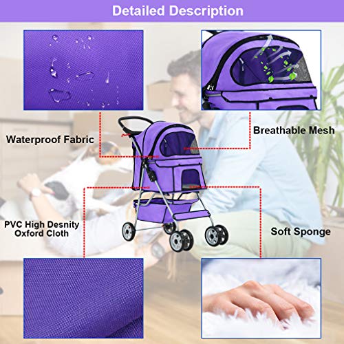 BestPet Pet Stroller Cat Dog Cage Stroller Travel Folding Carrier - Image 3