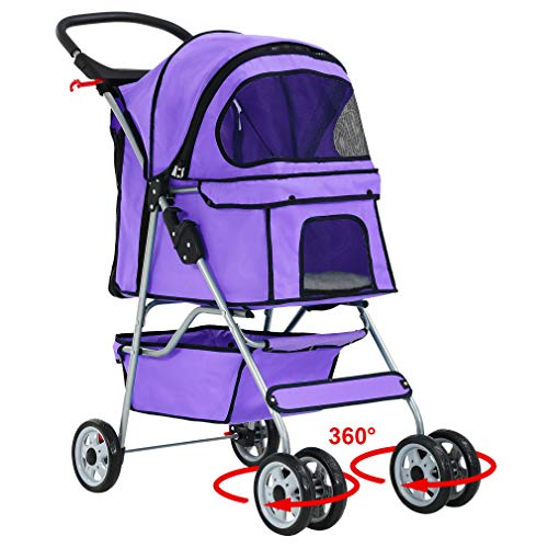 BestPet Pet Stroller Cat Dog Cage Stroller Travel Folding Carrier - Image 1