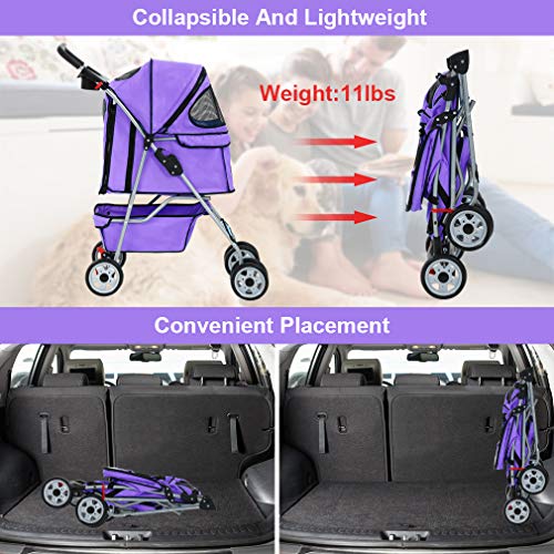 BestPet Pet Stroller Cat Dog Cage Stroller Travel Folding Carrier - Image 5