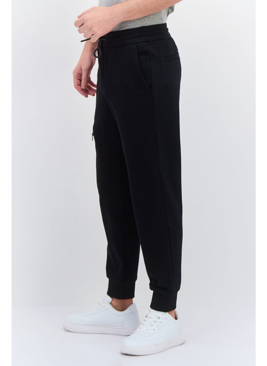 Selected Homme Men Cuffed Solid Drawstring Jogger Pants, Black  - Image 4