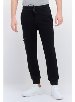 Men Cuffed Solid Drawstring Jogger Pants, Black