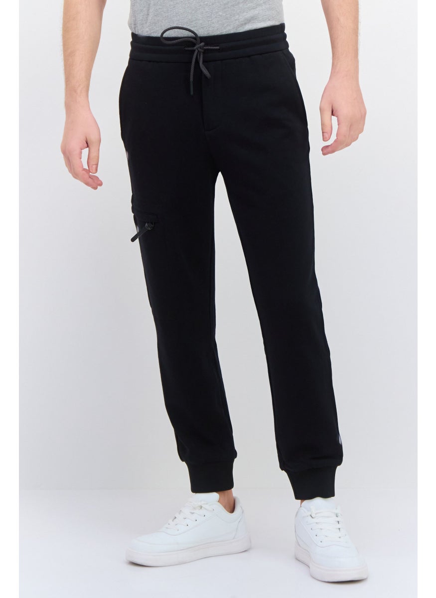 Selected Homme Men Cuffed Solid Drawstring Jogger Pants, Black  - Image 1