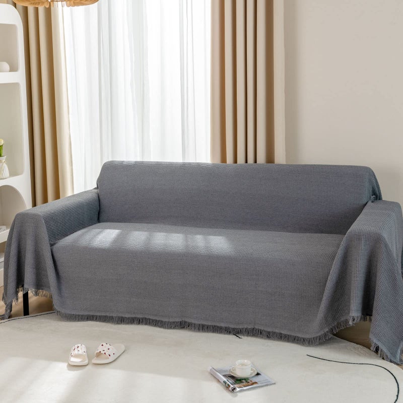 LHGOGO Waffle Throws for Sofas Large 2 or 3 Seater Woven Sofa Throw Blanket with Tassels Reversible Large Throws for Settees Couch Love Seat Double Bed and Armchair 180x230cm  Grey
