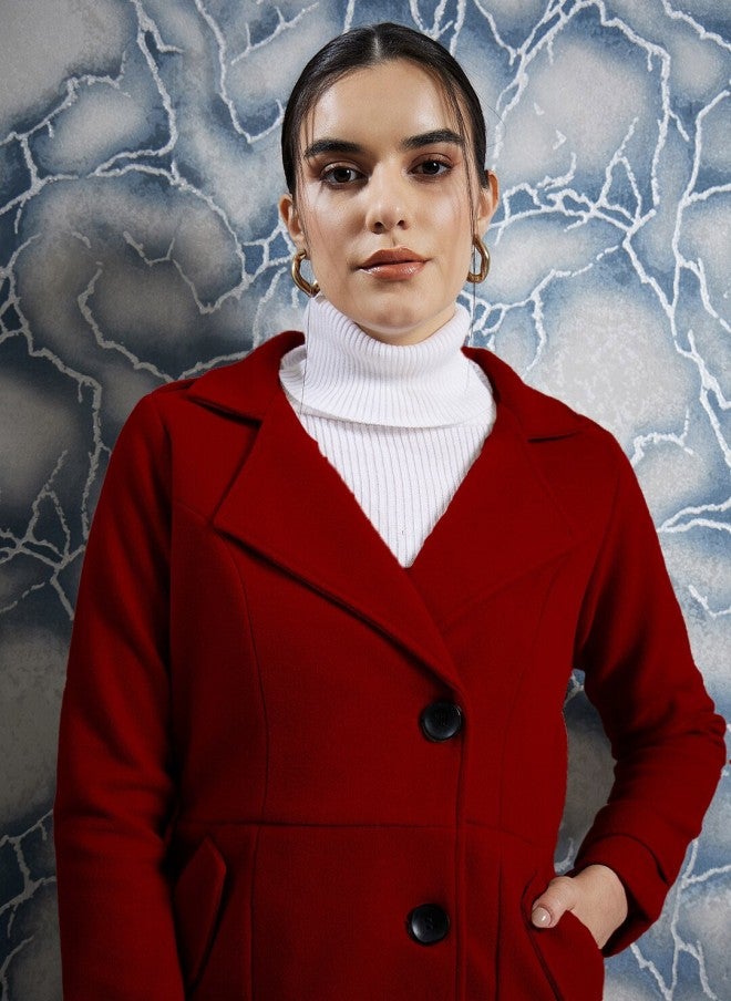 Athena Red Woollen Trench Coat for Women - Image 2