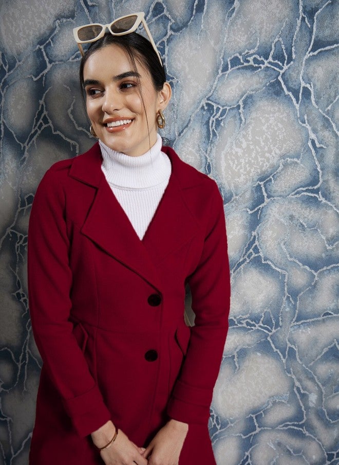 Athena Red Woollen Trench Coat for Women - Image 3