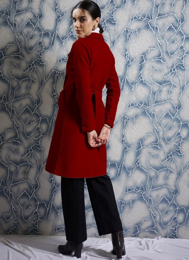 Athena Red Woollen Trench Coat for Women - Image 4