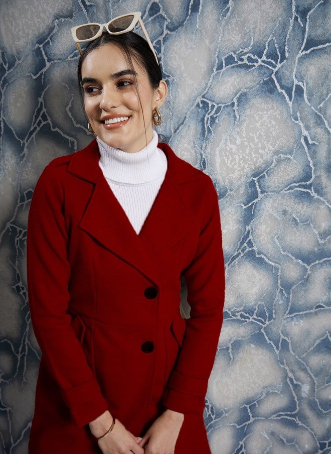 Athena Red Woollen Trench Coat for Women - Image 1