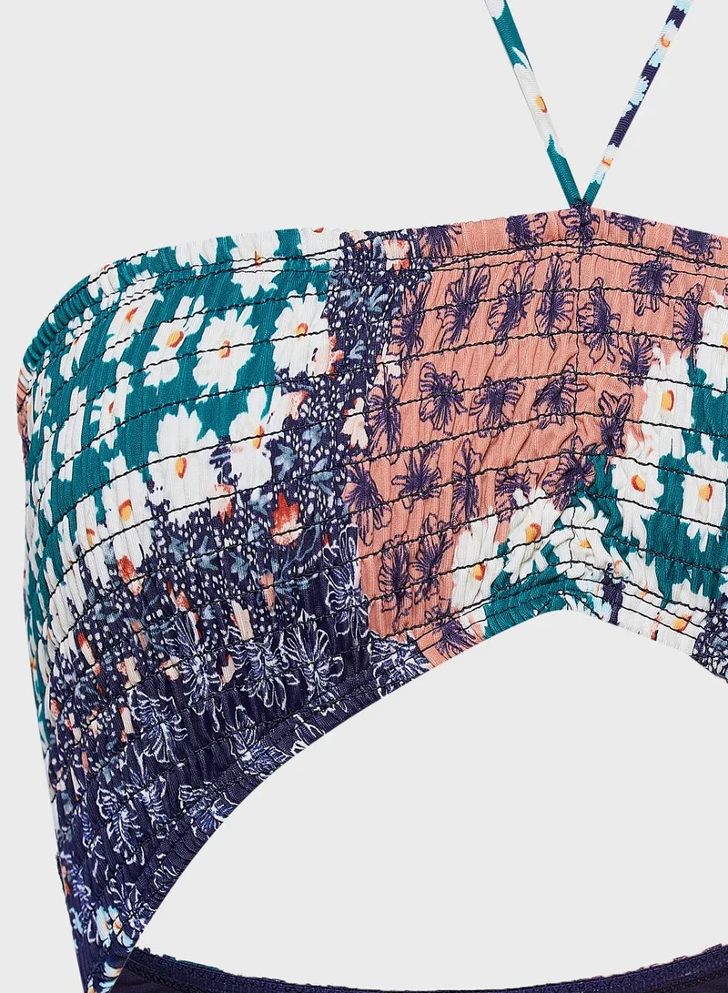URBAN OUTFITTERS Cut Out Detail Halter Neck Printed Swimsuit