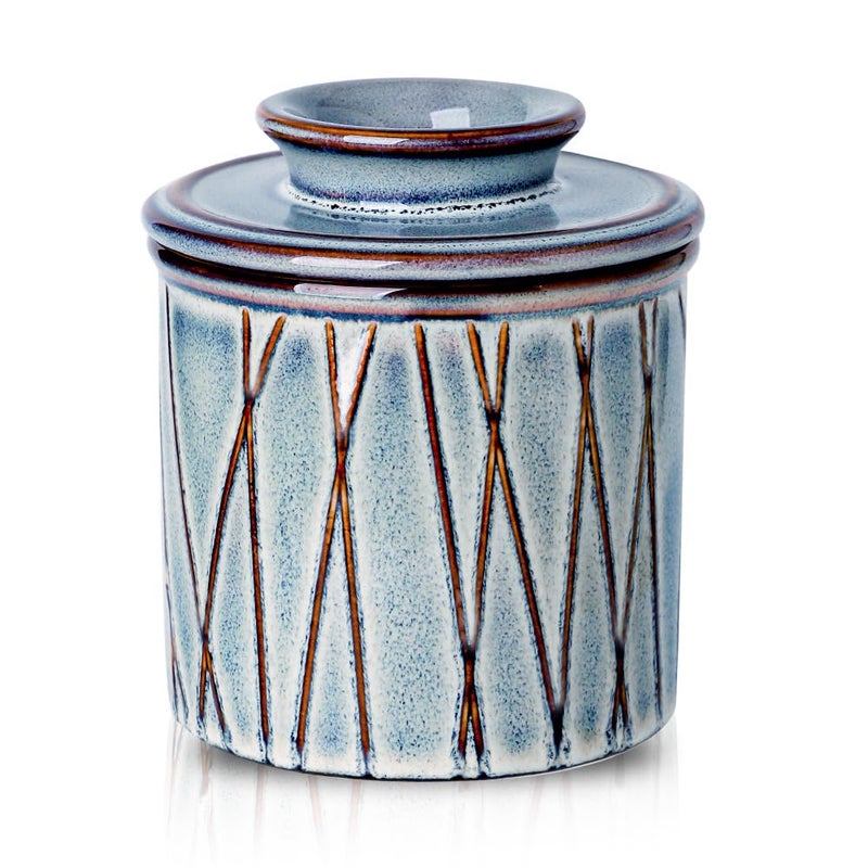 HVH Ceramic Butter Crock French Butter Dish with Lid for Countertop Butter Crock with Water Butter Keeper for Counter Butter Holder for Soft Butter Wabi sabi