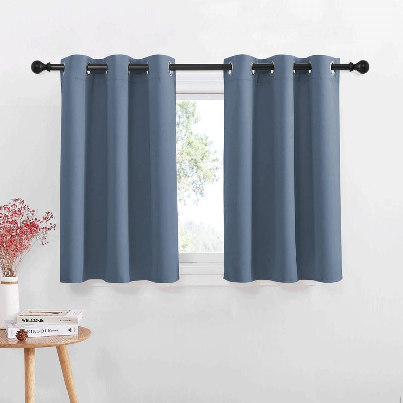 NICETOWN Window Short Curtains for Kitchen Home Fashion Solid Grommet Top Blackout Thermal Insulated Curtain Drapes for Cafe Window W 42 x L 36inch 12 inches Header Stone Blue 2 Panels