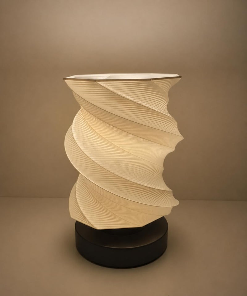 Modern 3D Geometric Spiral Table Lamp, LED Warm Ambient Lighting with Triangular Base, Decorative Lamp for Bedroom, Living Room, Office - Image 1