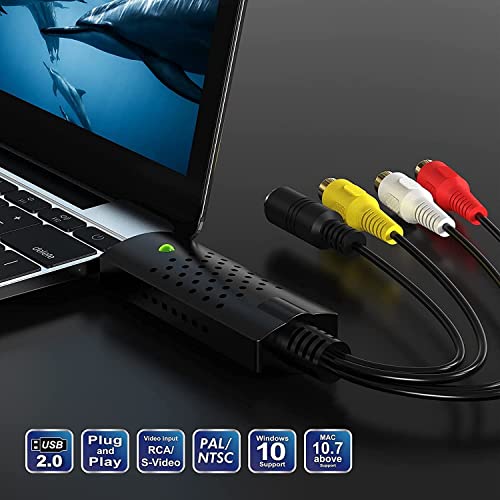 Flsazrx Capture Card, USB Video Capture Card Device, Audio Video Converter Grabber for RCA to USB-Convert VHS Mini DV VCR Hi8 DVD to Digital, for PC TV Tape Player Camcorder, MAC Windows Vista Compatible - Image 3