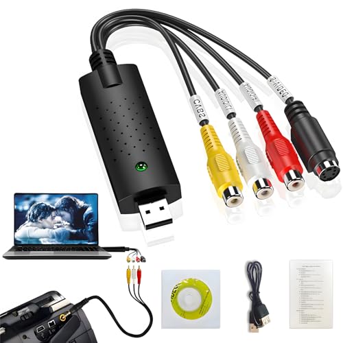 Flsazrx Capture Card, USB Video Capture Card Device, Audio Video Converter Grabber for RCA to USB-Convert VHS Mini DV VCR Hi8 DVD to Digital, for PC TV Tape Player Camcorder, MAC Windows Vista Compatible - Image 1