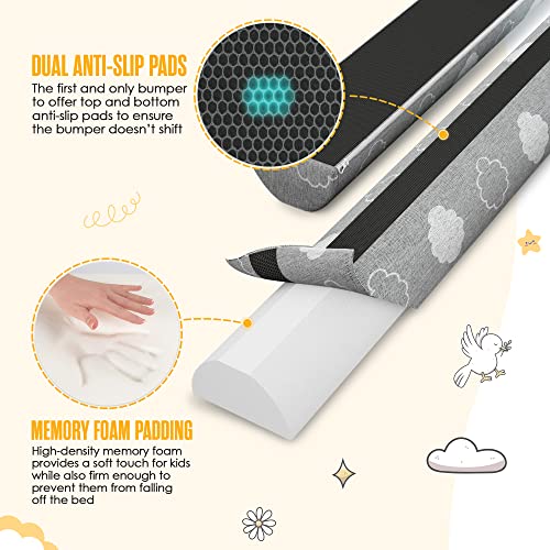 Sleepah Bed Bumpers for Toddlers Memory Foam Rail Guards Waterproof Washable Dual Sided Non-Slip Soft Cover - Safety Guard Noodle Long Pillow Pads for King Queen Full Twin Beds (1 Pack) - Image 5