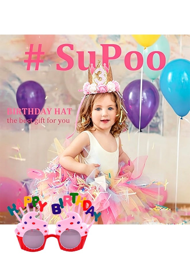 Happy D Three-year-old birthday hat and sunglasses, girl decoration, top choice for children's gifts, rose gold pink crown party, three-year-old princess with sunglasses - Image 2