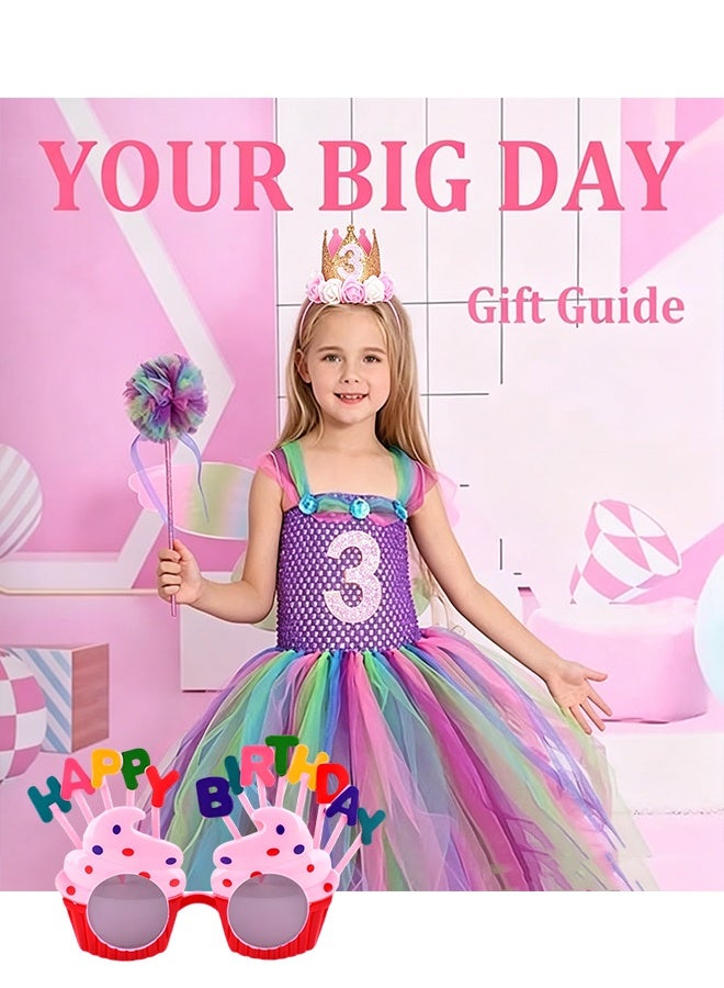 Happy D Three-year-old birthday hat and sunglasses, girl decoration, top choice for children's gifts, rose gold pink crown party, three-year-old princess with sunglasses - Image 3