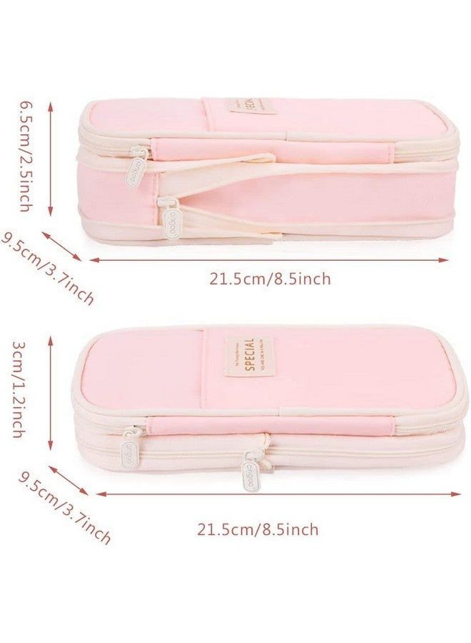 KAYZON KAYZON Polyester Cute Aesthetic Big Capacity Zipper Pencil Cases,Big Capacity Special Pencil Pen Case Office College School Large Storage High Capacity Bag Pouch Boys Office (Pack Of 1, Pink) - Image 2
