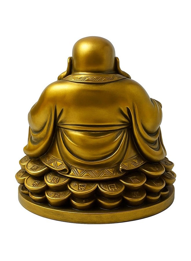 INARA Creation Laughing Buddha Idol Statue Showpiece for Vastu, Home Decor - 5.5 Inch, Sitting on Luck Money Coins Carrying Golden Ingot for Good Luck, Happiness, Positivity, Wealth and Good Fortune - Image 4