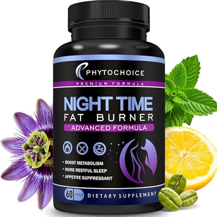 PhytoChoice Night Time Fat Burner - Weight Loss Diet Pills with Magnesium Melatonin CLA L-Carnitine that Work at Night, Appetite Suppressant, Carb Blocker, Nighttime Metabolism Booster for Women and Men 60 Caps. - Image 1