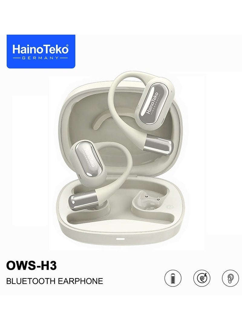 Haino Teko HT-OWSH3 OpenFit Bluetooth Earphones With High Quality Sound Super Clear Mic and Touch Controls White - Image 1