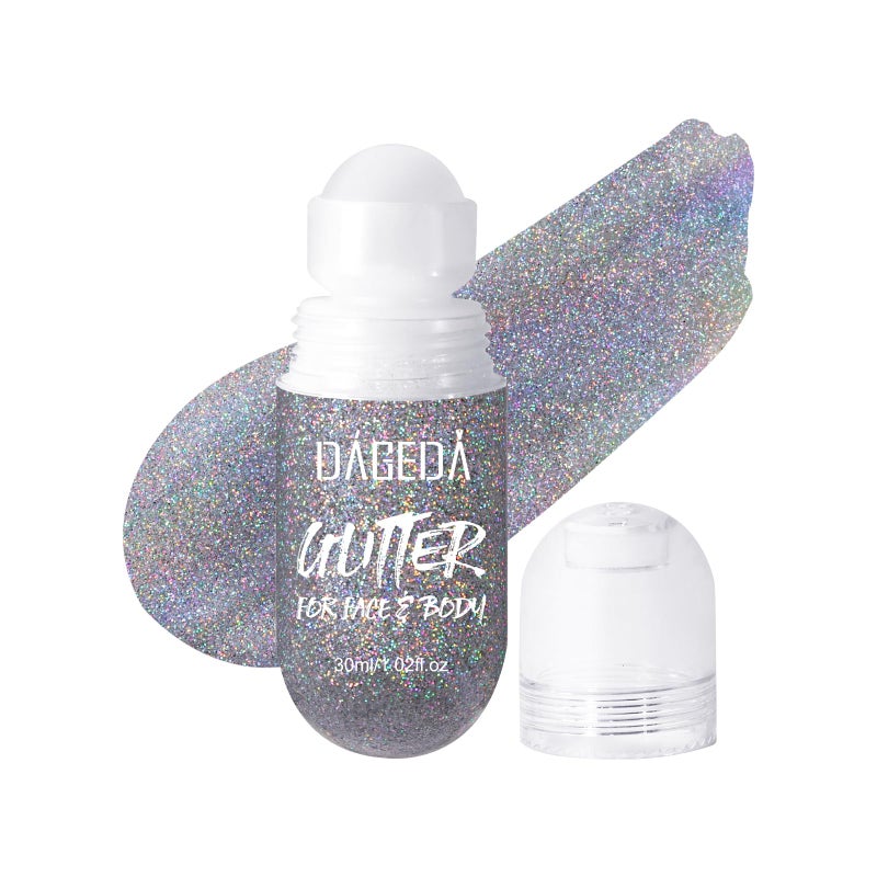 DAGEDA Body Glitter Gel, Roll-on Face Glitter for Mermaid Makeup Festival Rave Accessories, Holographic Hair Glitter Gel,Body Shimmer Halloween Makeup for Rave Party (Silver) - Image 1