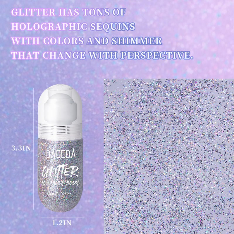 DAGEDA Body Glitter Gel, Roll-on Face Glitter for Mermaid Makeup Festival Rave Accessories, Holographic Hair Glitter Gel,Body Shimmer Halloween Makeup for Rave Party (Silver) - Image 3