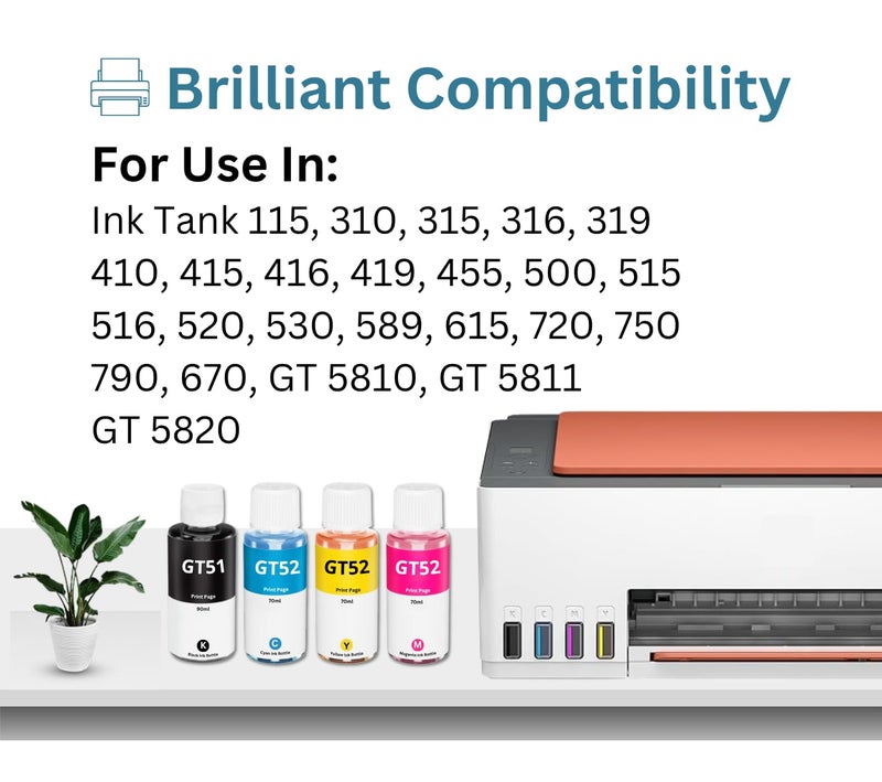 Print Page GT52 Premium Refill Ink for Ink Tank Printers 115, 310, 315, 319, 410, 415, 416, 419, 455, 500, 515, 530, 615, GT 5810, GT 5811, GT 5820 (Cyan/Yellow/Magenta - 1 pc) (70ml Each) - Image 2