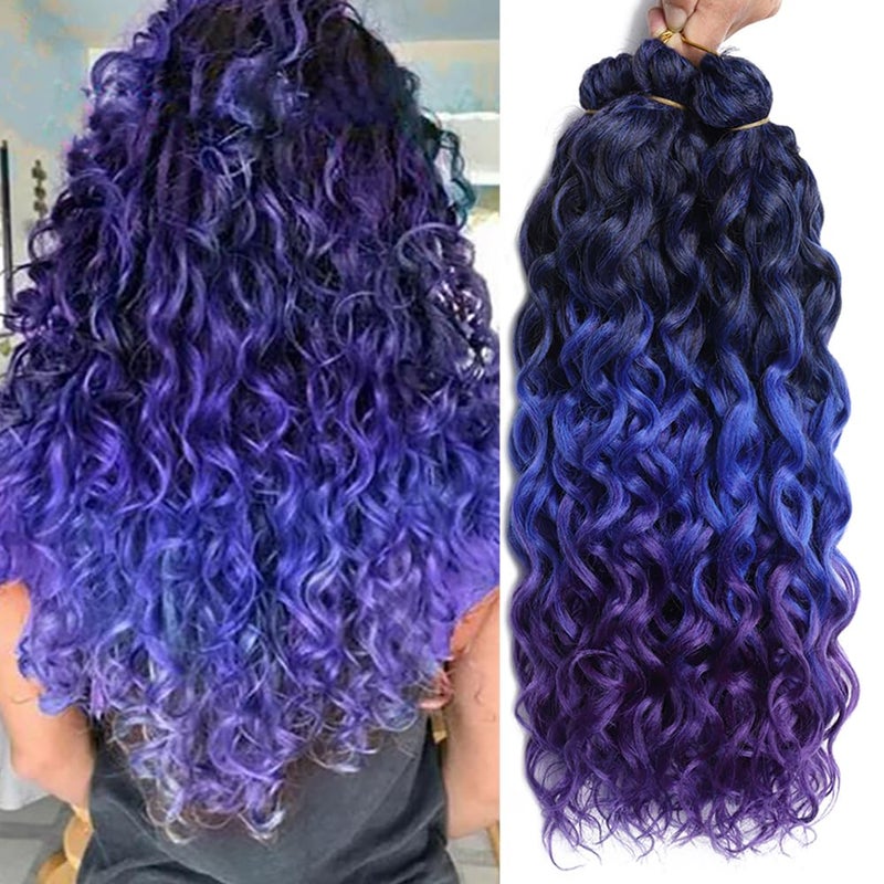 TATOUS Ocean Wave Crochet Hair for Black Women Deep Wave Crochet Synthetic Hair 3 packs Hawaii Curl Braiding Hair Wet and Wavy Braiding Hair Extension Beach Curl Tatous1bbluepurple 2090gpack