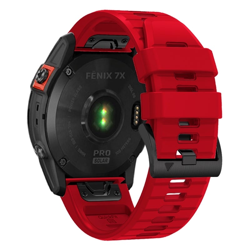 S-TOP For Garmin Fenix 7X 26mm Solid Color Steel Buckle Silicone Quick Release Watch Band(Red) - Image 2