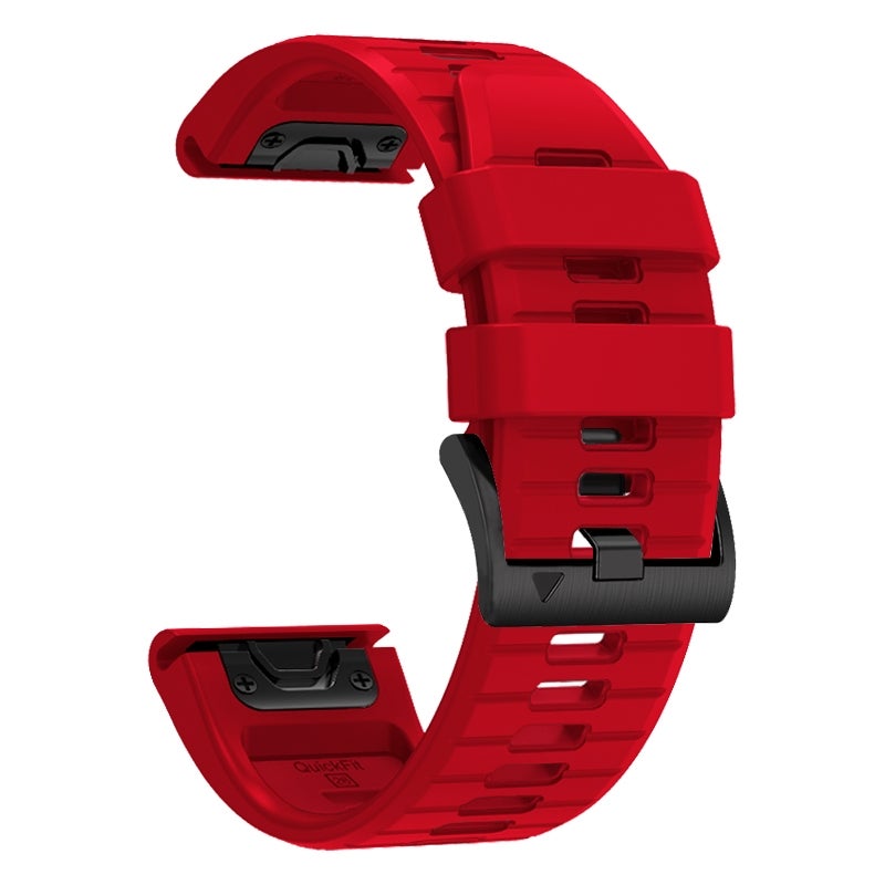 S-TOP For Garmin Fenix 7X 26mm Solid Color Steel Buckle Silicone Quick Release Watch Band(Red) - Image 3