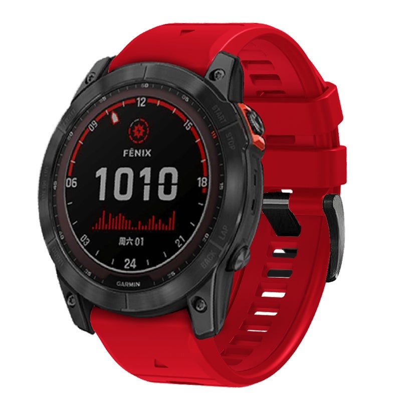 S-TOP For Garmin Fenix 7X 26mm Solid Color Steel Buckle Silicone Quick Release Watch Band(Red) - Image 1