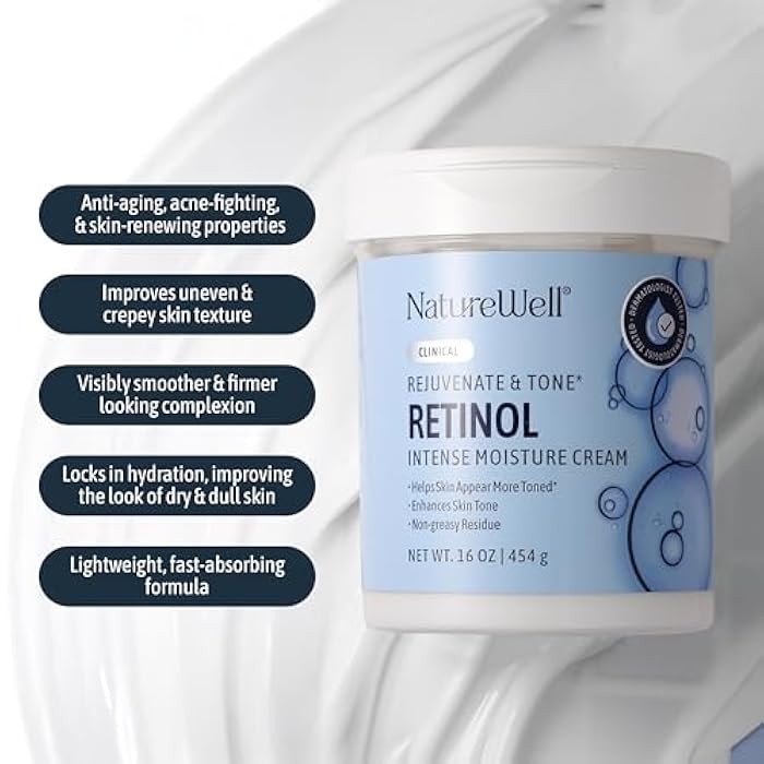 NATURE WELL Clinical Rejuvenate & Tone Retinol Intense Moisture Cream for Face, Body, & Hands, Anti-Aging, Targets Discoloration, Wrinkles, Sun Damage, Crepey, & Sagging Skin, 16 Oz - Image 2