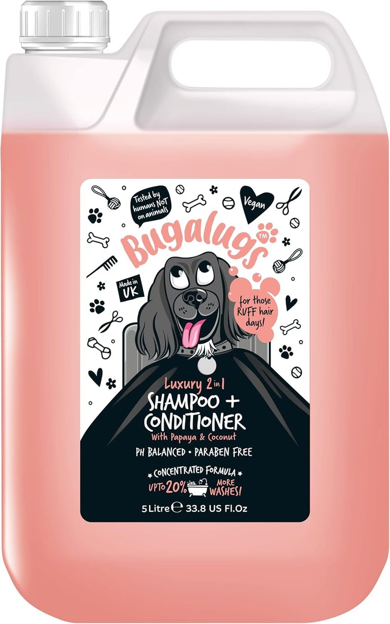 Bugalugs Luxury 2 In 1 Papaya & Coconut Dog Shampoo & Conditioner 5 Liter - Image 1