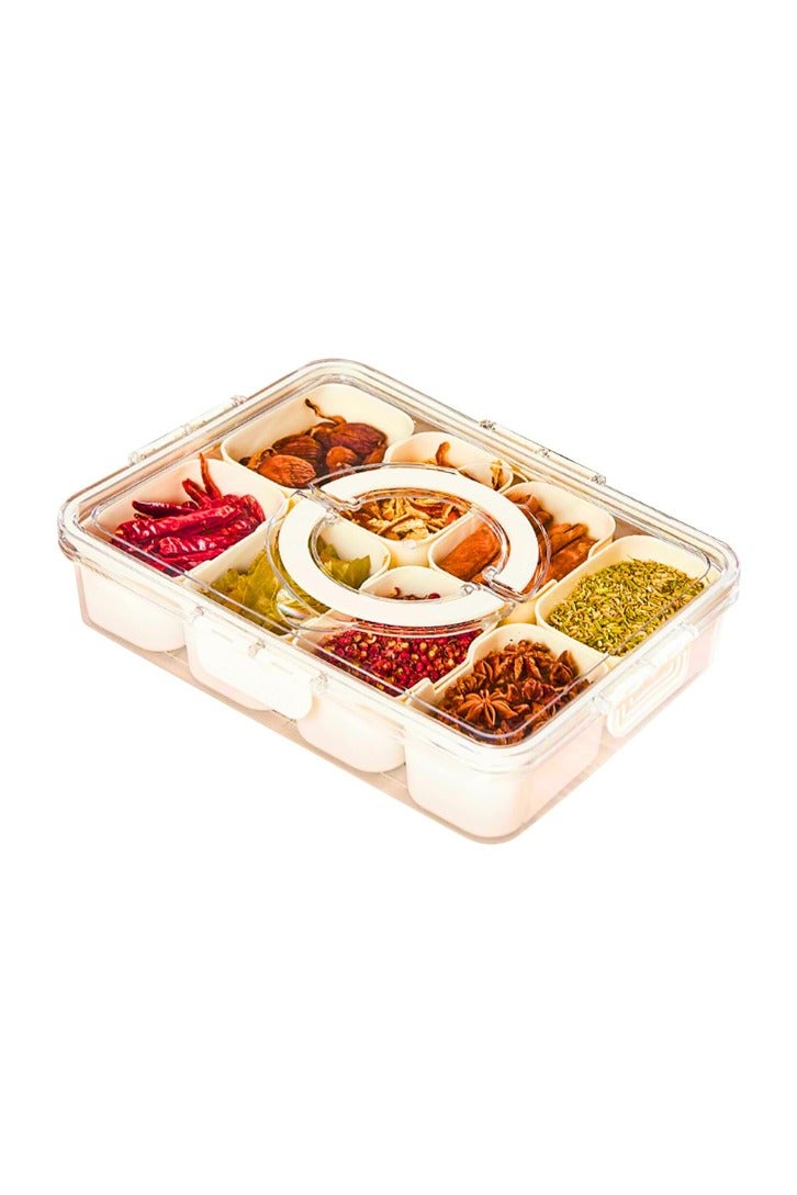 صينية تقديم مقسمة مع غطاء ومقبض، صينية وجبات خفيفة مع غطاء، صينية خضراوات وصينية فاكهة، صندوق وجبات خفيفة وحاوية لشرائح اللحم، منظم بلاستيكي لتخزين الطعام للوجبات الخفيفة والفواكه والخضروات والحلوى والمكسرات والنزهات - Image 1