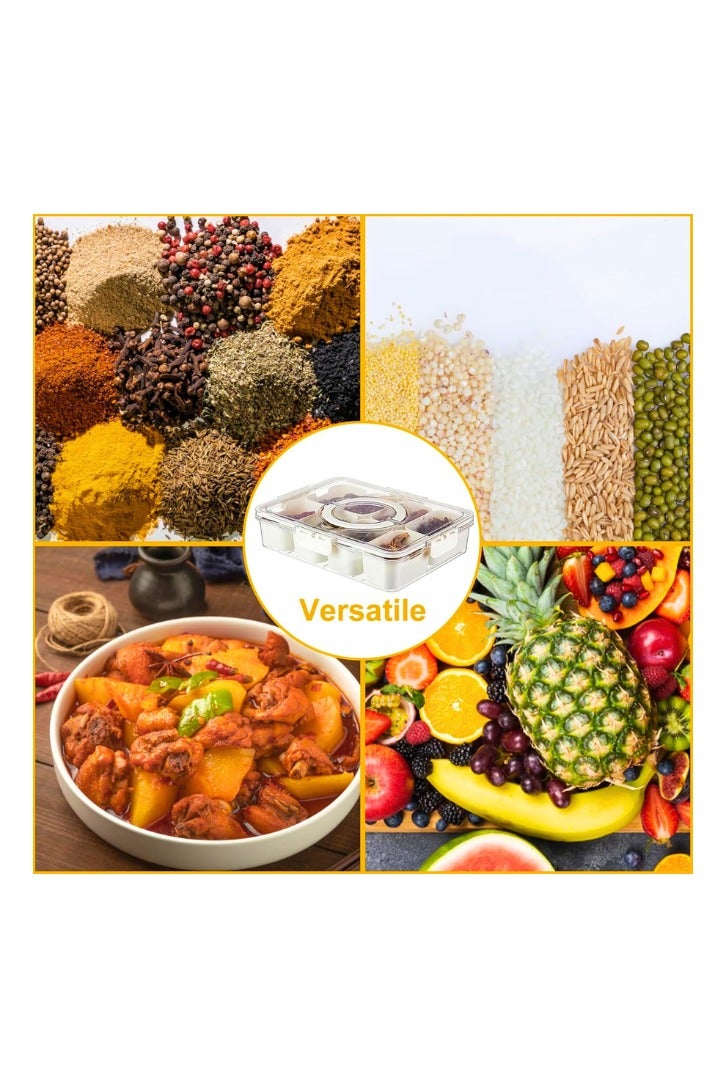 صينية تقديم مقسمة مع غطاء ومقبض، صينية وجبات خفيفة مع غطاء، صينية خضراوات وصينية فاكهة، صندوق وجبات خفيفة وحاوية لشرائح اللحم، منظم بلاستيكي لتخزين الطعام للوجبات الخفيفة والفواكه والخضروات والحلوى والمكسرات والنزهات - Image 3