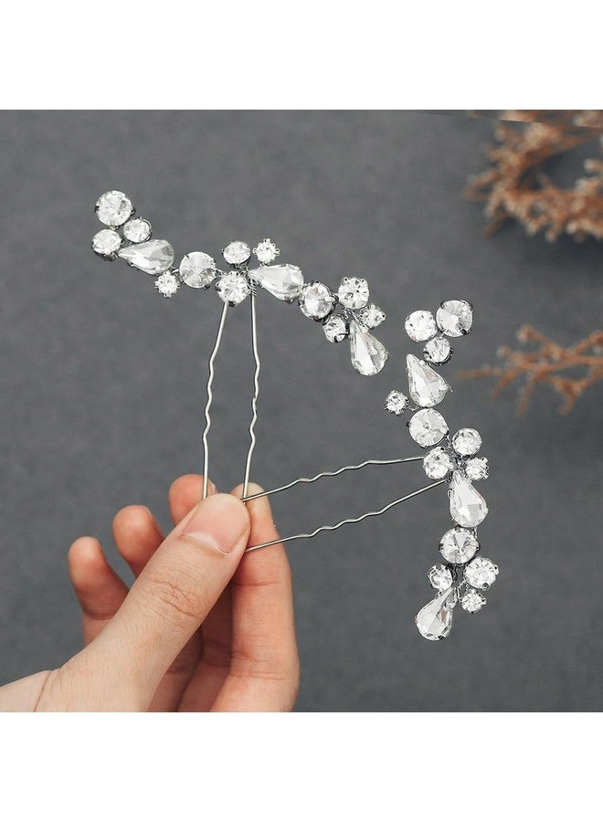 إيز ديلي دبابيس شعر زفاف العروس فضية كريستال قطع شعر الزفاف حجر الراين إكسسوارات الشعر للنساء والفتيات (عبوة من 2) (فضي) - Image 2