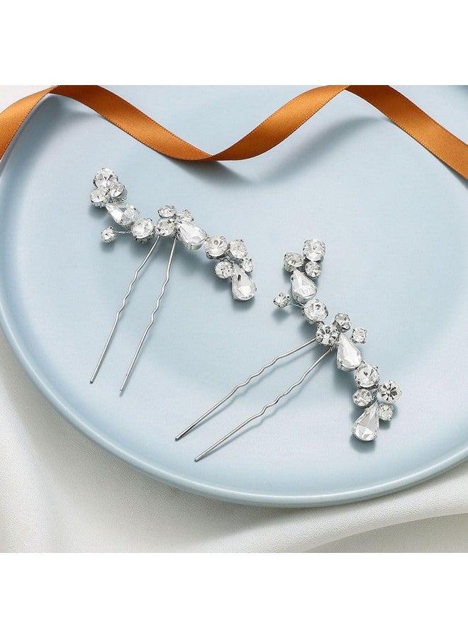 إيز ديلي دبابيس شعر زفاف العروس فضية كريستال قطع شعر الزفاف حجر الراين إكسسوارات الشعر للنساء والفتيات (عبوة من 2) (فضي) - Image 4