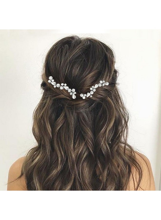 إيز ديلي دبابيس شعر زفاف العروس فضية كريستال قطع شعر الزفاف حجر الراين إكسسوارات الشعر للنساء والفتيات (عبوة من 2) (فضي) - Image 3