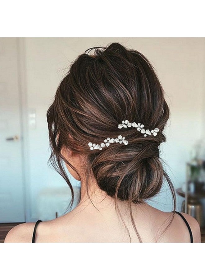 إيز ديلي دبابيس شعر زفاف العروس فضية كريستال قطع شعر الزفاف حجر الراين إكسسوارات الشعر للنساء والفتيات (عبوة من 2) (فضي) - Image 5