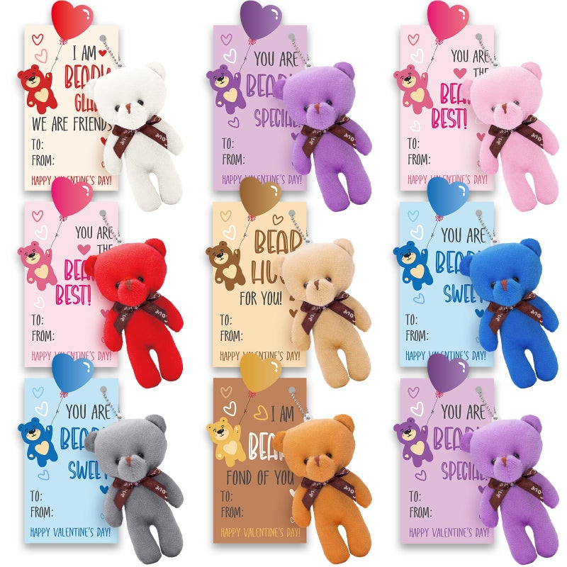 Partylamb Valentines Day Gifts for Kids 24 Pack Mini Bear Plush Toys Small Stuffed Animals Bulk Keychains with Valentines Day Cards for Kid Girls Boys Teens Exchange Gifts School Classroom Prizes Party Favors - Image 3