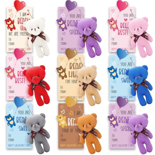 Partylamb Valentines Day Gifts for Kids 24 Pack Mini Bear Plush Toys Small Stuffed Animals Bulk Keychains with Valentines Day Cards for Kid Girls Boys Teens Exchange Gifts School Classroom Prizes Party Favors - Image 1