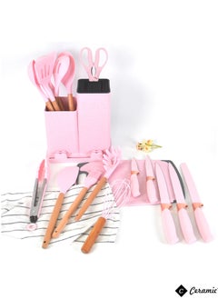 CERAMIC Kitchen Utensils Set of 19 Silicone Cooking Utensils with Holder Non stick Cookware Friendly And Heat Resistant Pink  - Image 3