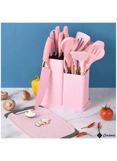 CERAMIC Kitchen Utensils Set of 19 Silicone Cooking Utensils with Holder Non stick Cookware Friendly And Heat Resistant Pink  - Image 4