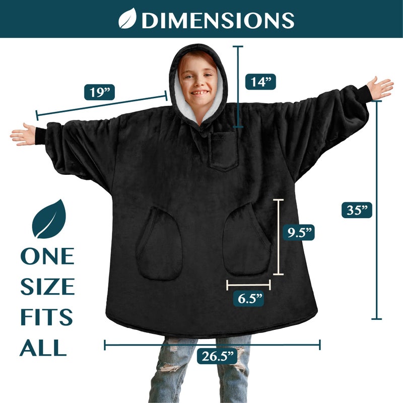 PAVILIA PAVILIA Wearable Blanket Sweatshirt for Kids Boy Girl  Warm Cozy Giant Hoodie with Two Pockets and Long Sleeves  Fleece Sherpa Oversized Hooded Blanket Pullover Gift for Teens Youths  Black  - Image 4