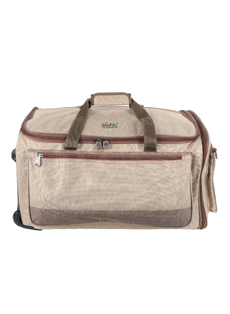 ALGHAFA Camping Tool Bag, Camping and Travel Cooking Organizer, Travel Bag with Mesh Pockets, Portable Bag for Cooking, Barbecue and Kitchen Tools, 62*38*35 cm, Oxford Fabric, PVC Lining, Wooden Color, from Alghafa - Image 5