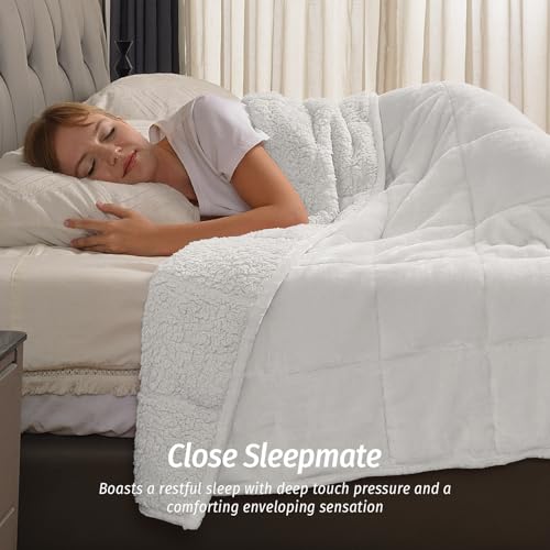 Wemore Sherpa Fleece Weighted Blanket for Adult, 15 lbs Dual Sided Cozy Fluffy Heavy Blanket, Ultra Fuzzy Throw Blanket with Soft Plush Flannel Top, 60 x 80 inches Queen Size White on Both Sides - Image 3