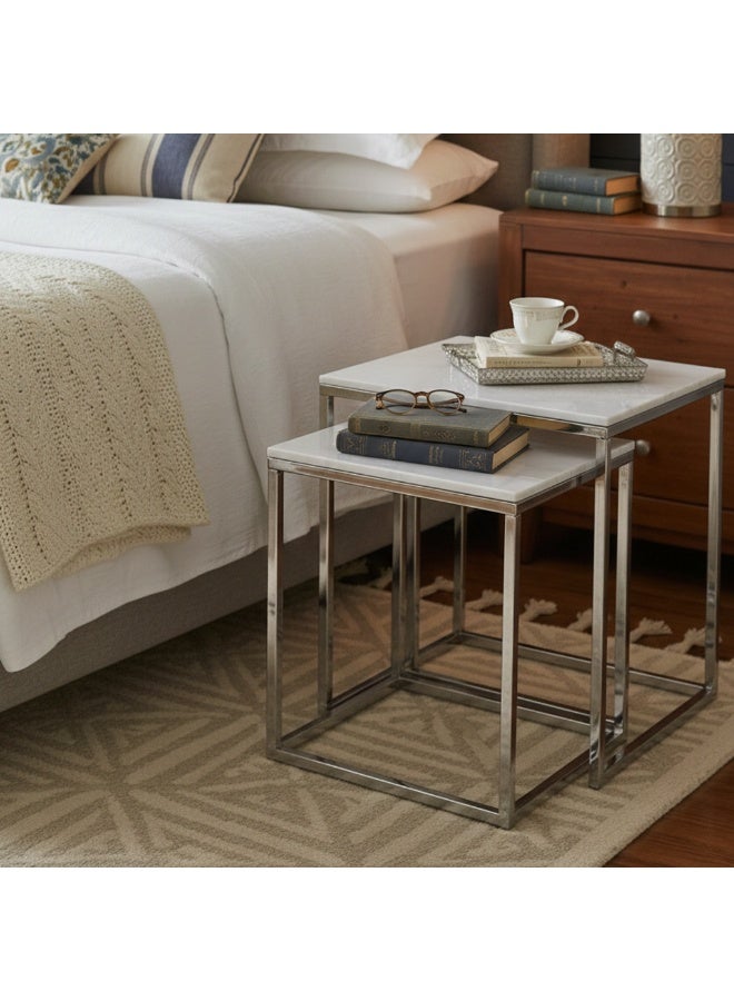 Sharpdo Square Coffee Table Mother and Child Simple Modern Living Room Home Marble Light Luxury Style Combination Table 40*40*44&35*35*37CM - Image 1